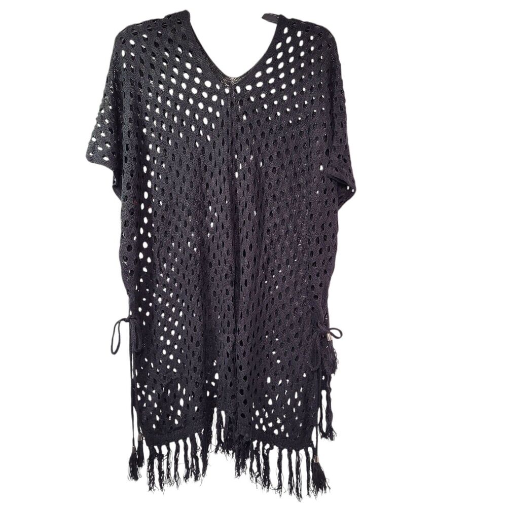 Women Crochet Beach Cover Ups Swimwear Fringe Hem Beach Dress Black One Size